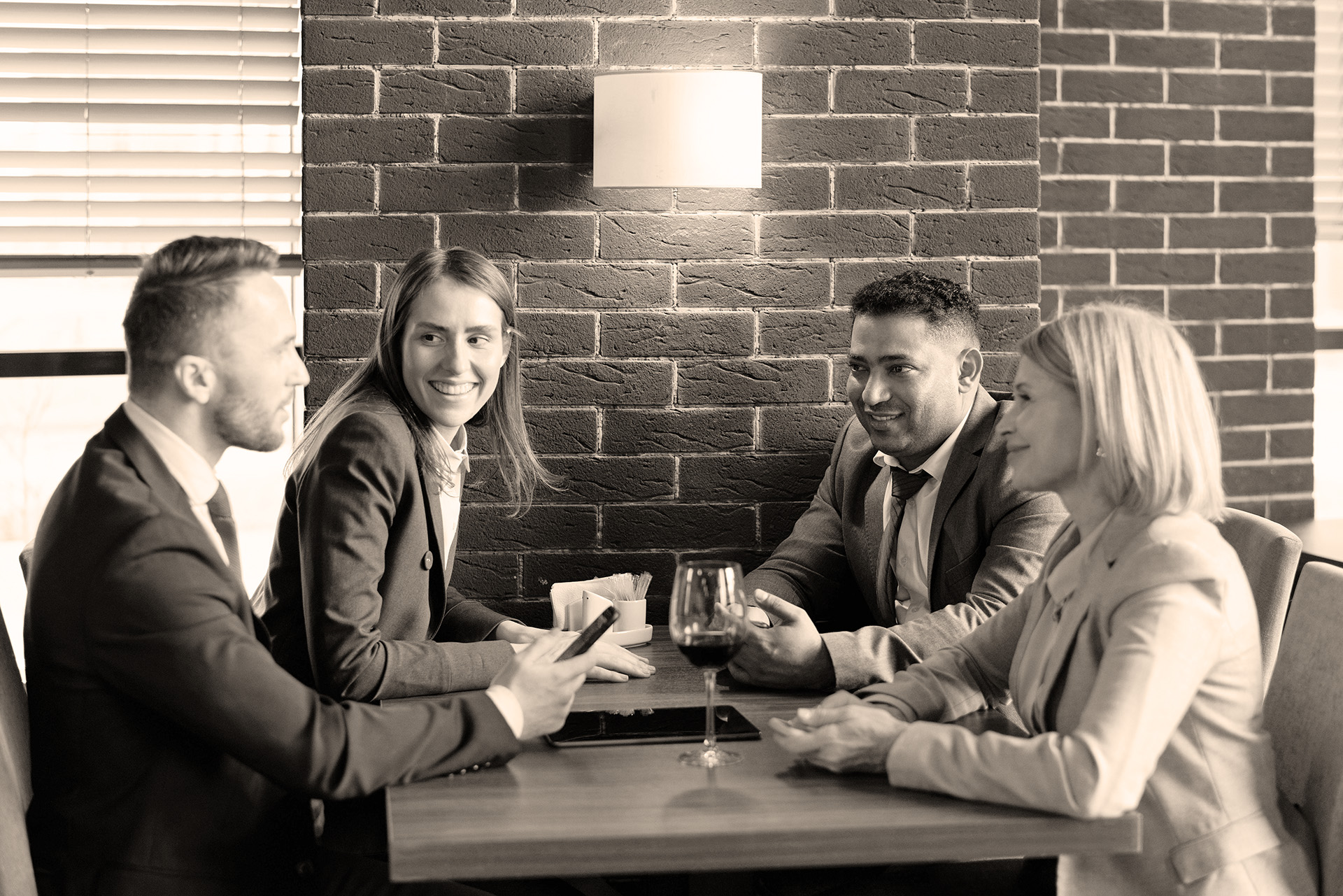 People sitting at a table talking