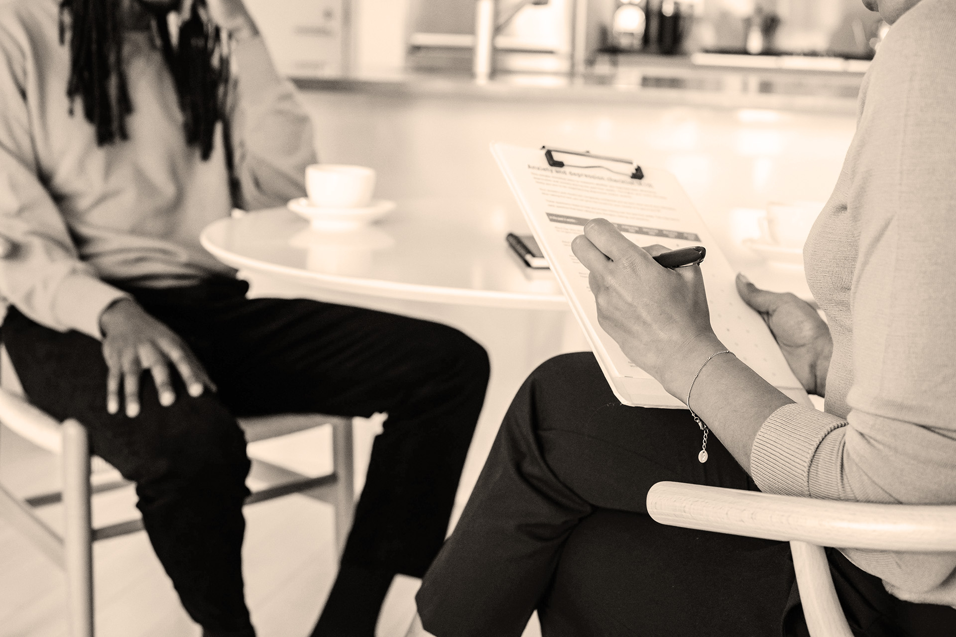 People sitting at a table talking